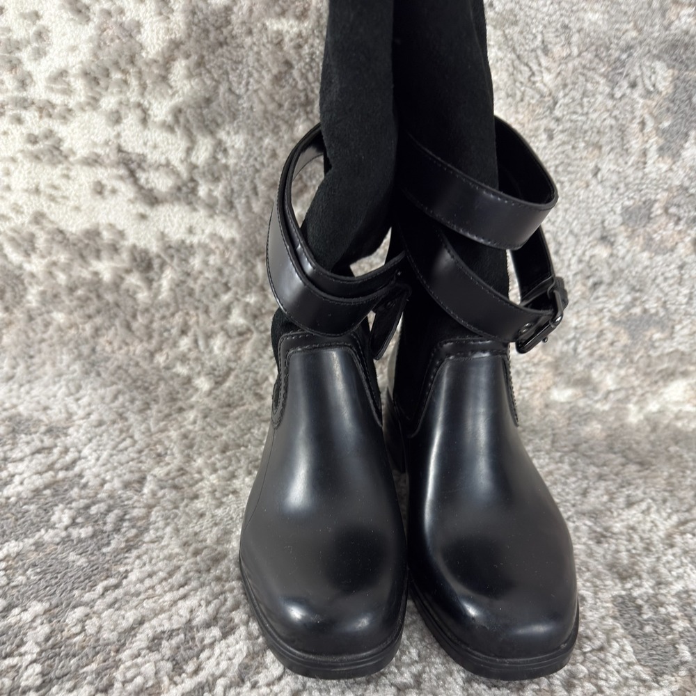 Coach Size 8B Zena Suede Moto Block Heel Boots Black Buckle Casual - Picture 2 of 9